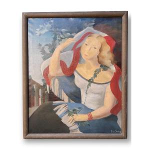 Jean Janin - Stylized Portrait Of A Woman 1936 Oil On Canvas